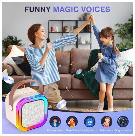 Set Karaoke cu 2 Microfoane, Boxa Portabila Bluetooth USB, Iluminare RGB cu 5 Moduri, Baterie Reincarcabila, 6 W RAE