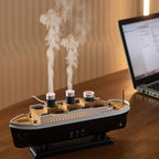 Umidificator de aer Ocean Mist Ship, vapori reci, LED, telecomandă și 12 uleiuri esențiale
