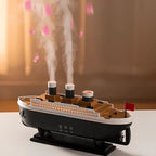 Umidificator de aer Ocean Mist Ship, vapori reci, LED, telecomandă și 12 uleiuri esențiale