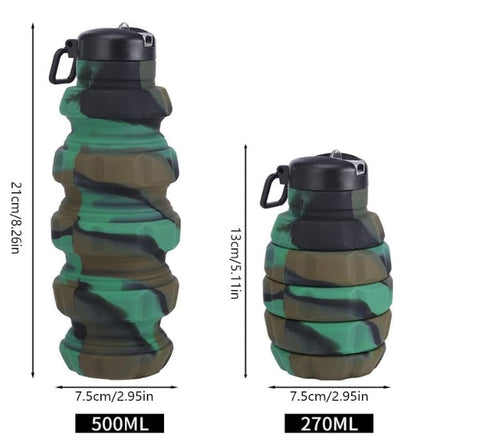 Sticlă de apă pliabilă tip grenadă, fără BPA, 500 ml – imagine 1
