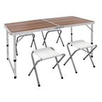 Set camping, cu masa si 4 scaune,120 x 60 x 55/63/70 cm, reglabil, din aluminiu si MDF – imagine 2