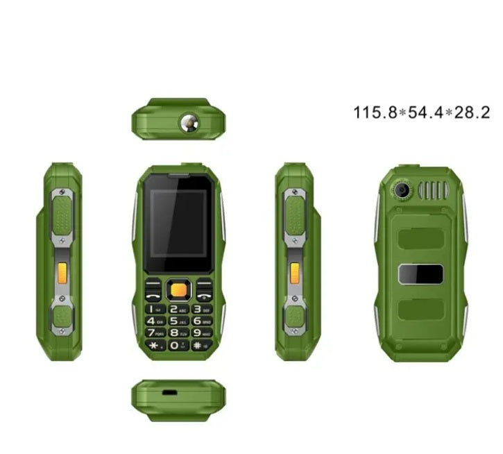 Telefon Militar Land Rover 2800 mAh, FM radio, Lanternă, verde/negru