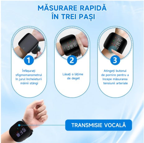 Tensiometru de încheietură reîncărcabil cu ecran LED, inteligent vocal la atingere, digital automat, monitor de tensiune arterială, ritm cardiac, puls, monitor de tensiune arterială