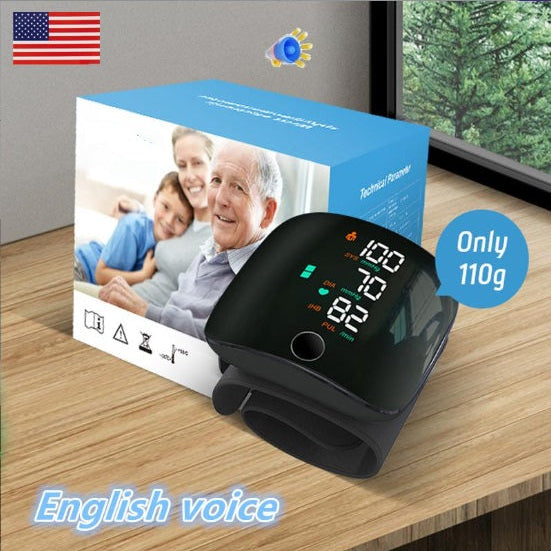 Tensiometru de încheietură reîncărcabil cu ecran LED, inteligent vocal la atingere, digital automat, monitor de tensiune arterială, ritm cardiac, puls, monitor de tensiune arterială