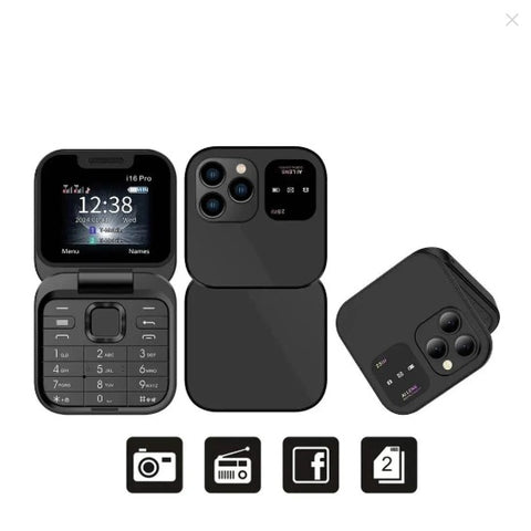 Telefon de buzunar pliabil Flip Phone 4.5 cm i16 Pro, Dual SIM, camera, Bluetooth MP4