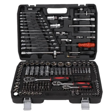 Trusă 216 piese, tubulare, biți, chei combinate, hex, cu prindere pe 1/4, 1/2 si 3/8, Cr-V
