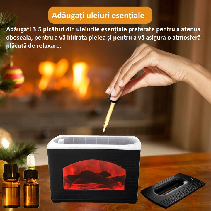 Umidificator cu efect de flacară șemineu, difuzor de uleiuri esențiale, aroma terapie, 270 ml