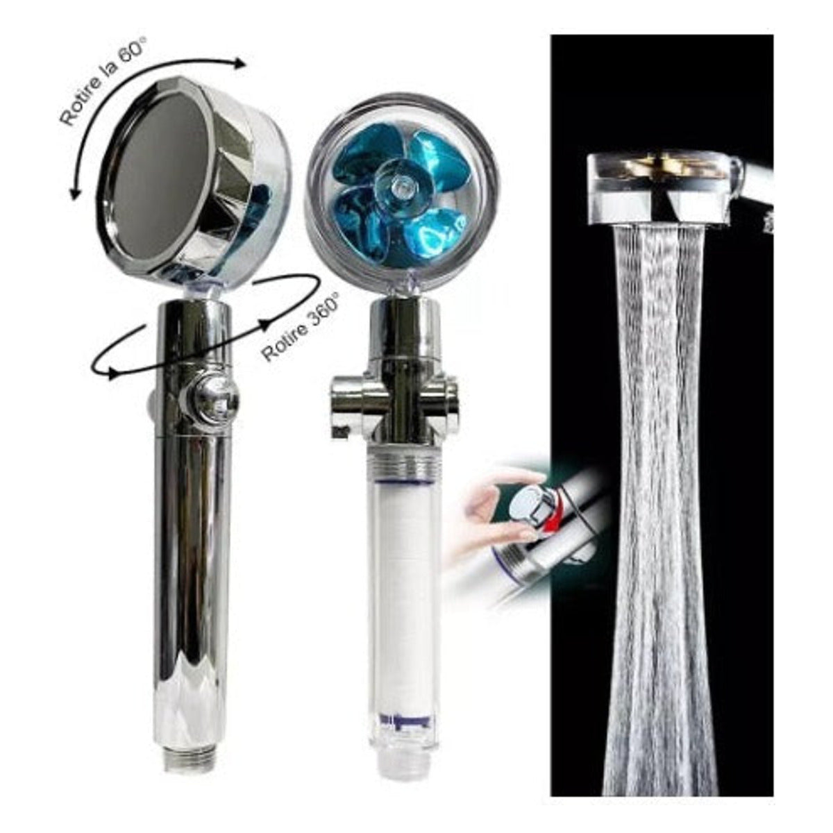 Pară de duș cu elice, filtru și rotație la 360 de grade