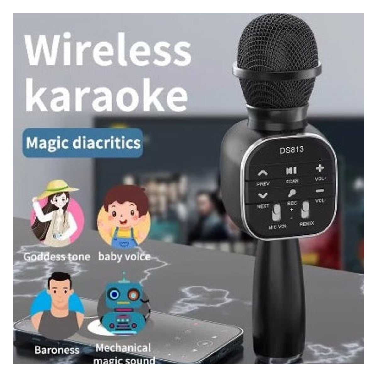 Microfon karaoke wireless cu boxă și radio FM
