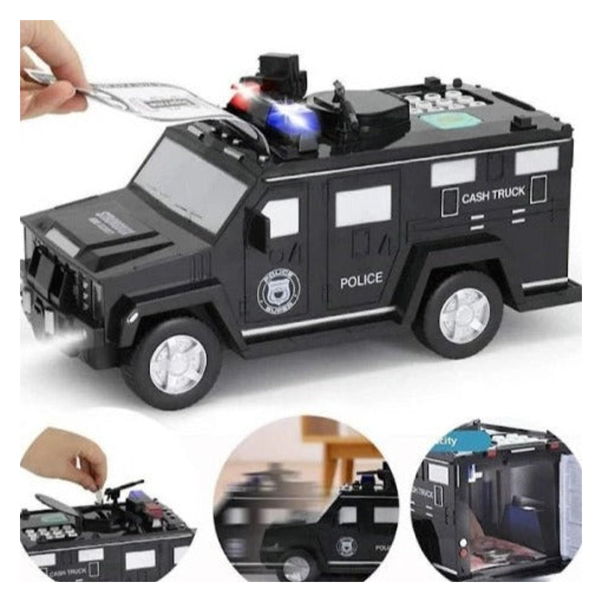 Pușculiță mașină de poliție cu amprentă și cod PIN