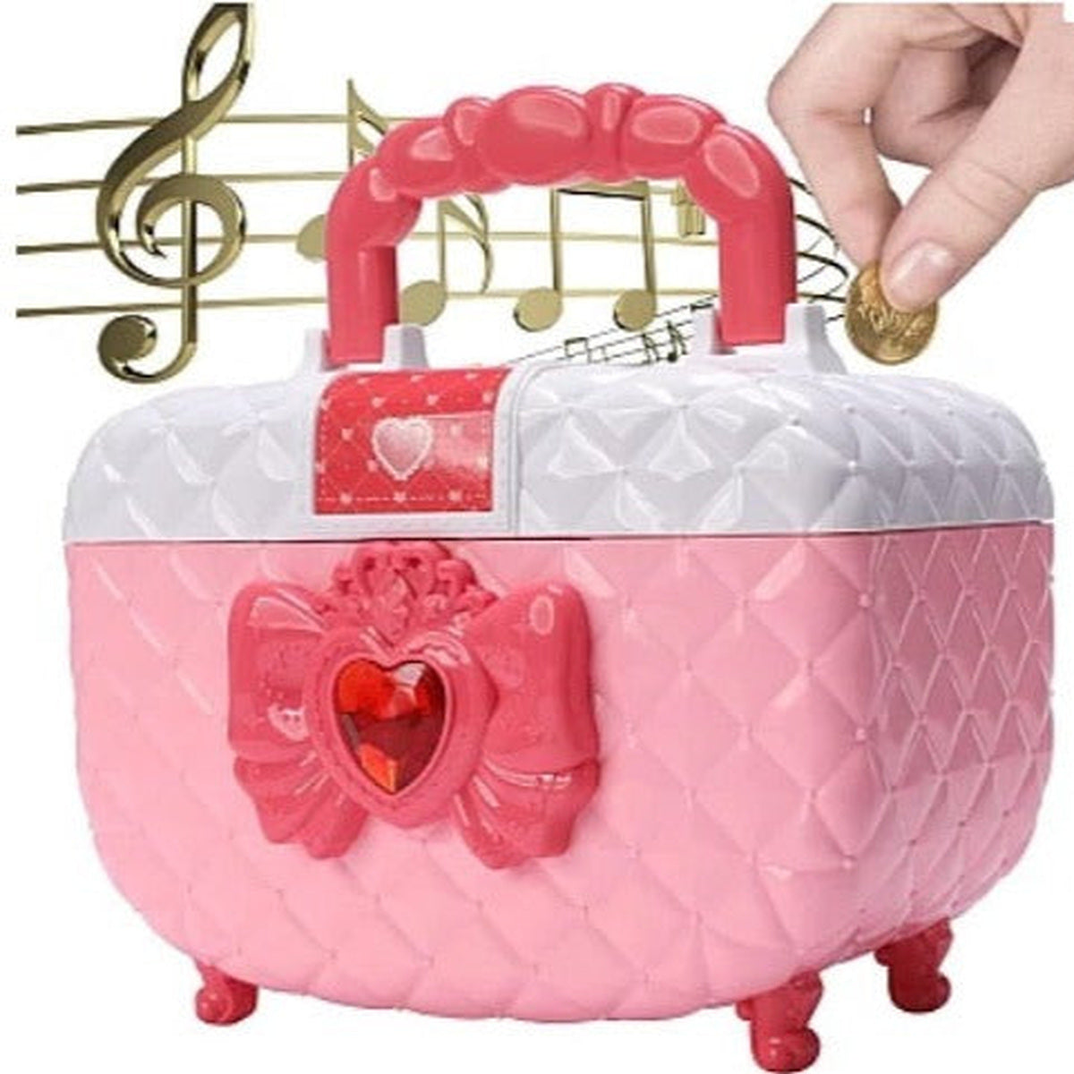 Pușculiță pentru fetițe tip cutie de machiaj, roz, cu cod PIN