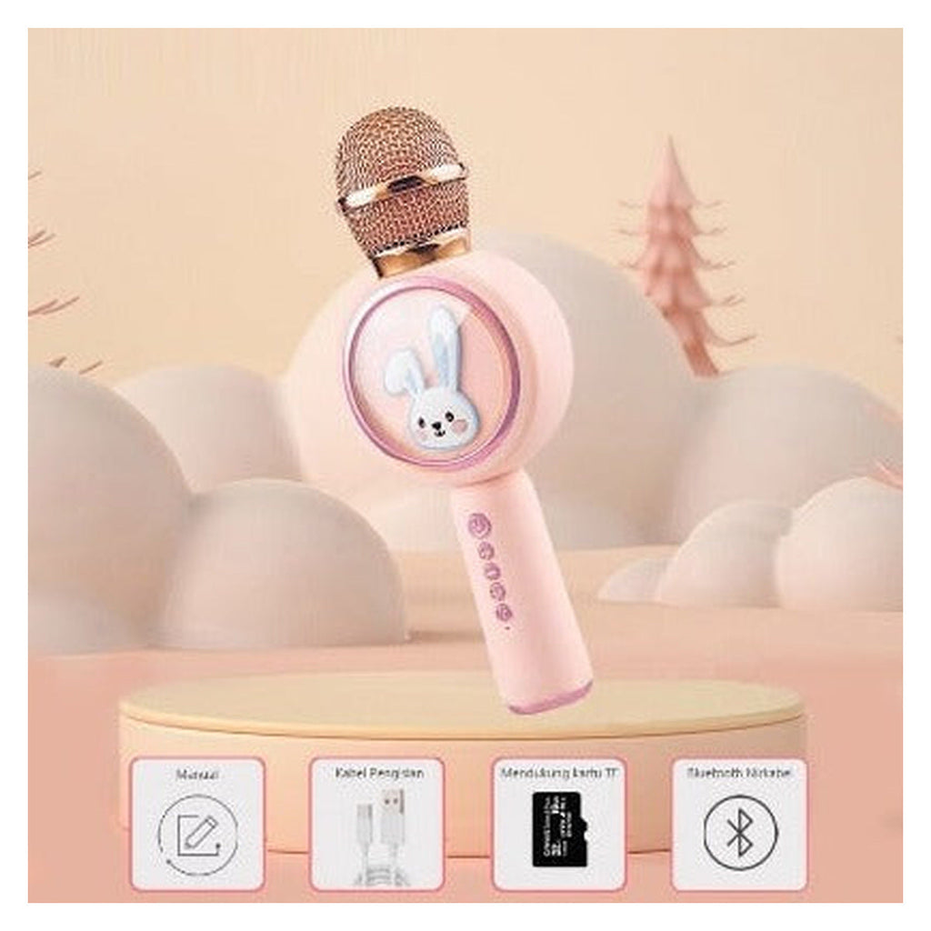 Microfon Karaoke cu Bluetooth, 4 efecte voce, card TF, Recorder, LED RGB, iepuraș – imagine principală