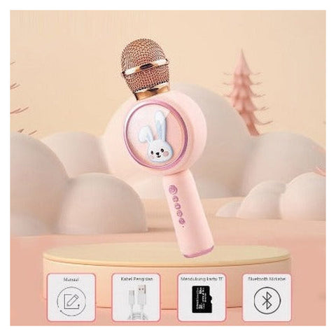 Microfon Karaoke cu Bluetooth, 4 efecte voce, card TF, Recorder, LED RGB, iepuraș – imagine principală