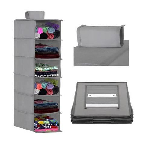 Organizator dulap, 6 compartimente, textil, cu rafturi pentru depozitare, 120 x 30 x 30 cm, negru – imagine principală