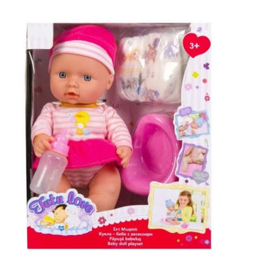 Păpușă bebeluș de jucărie cu biberon, oliță și alte accesorii incluse, pentru copii – imagine principală