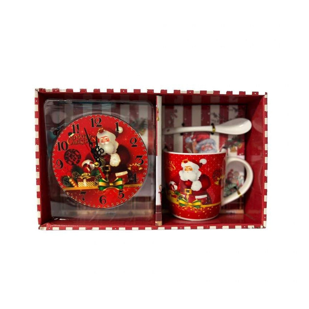 Set Craciun, Cana Ceramica Cu Lingurita Si Ceas De Birou/Perete In Ambalaj Cadou, 28.3x17x9.5 cm, Rosu – imagine principală