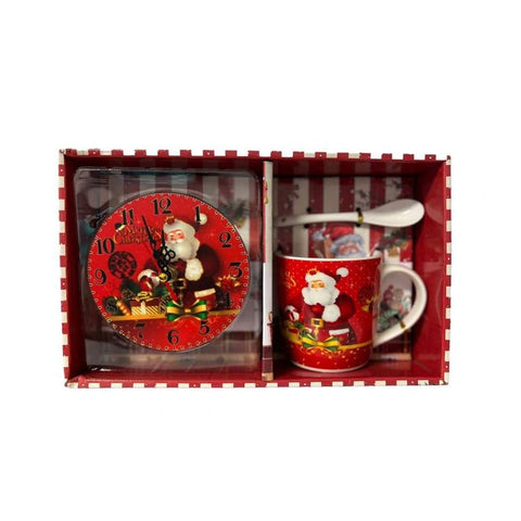 Set Craciun, Cana Ceramica Cu Lingurita Si Ceas De Birou/Perete In Ambalaj Cadou, 28.3x17x9.5 cm, Rosu – imagine principală