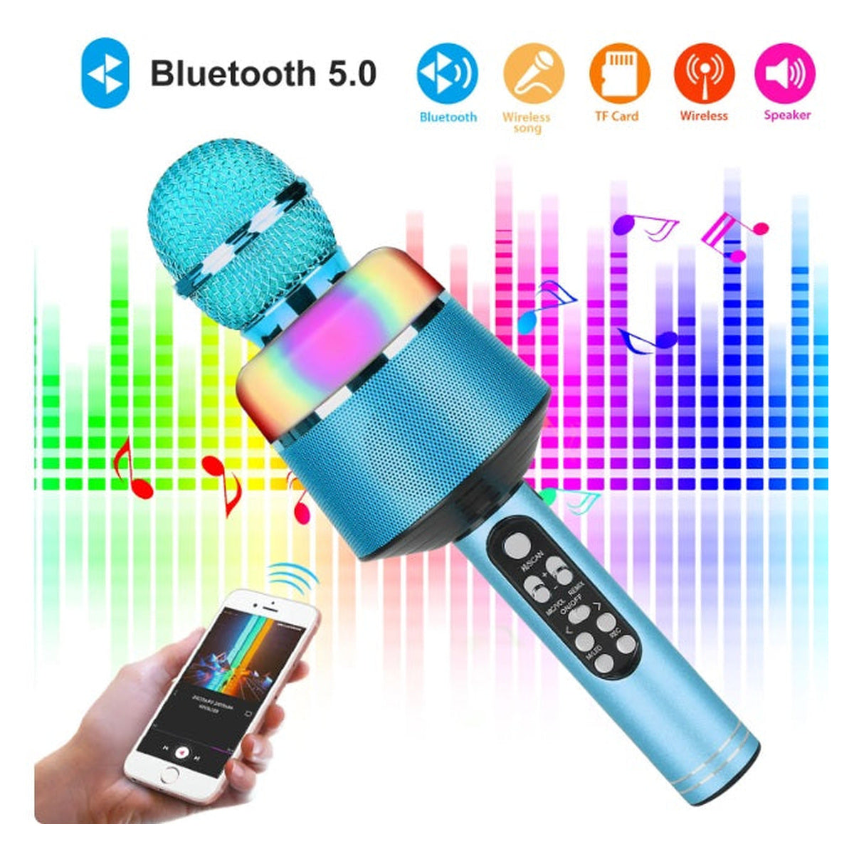 Microfon 2 în 1, Difuzor LED Recorder, Karaoke, USB, compatibil iOS și Android – imagine principală