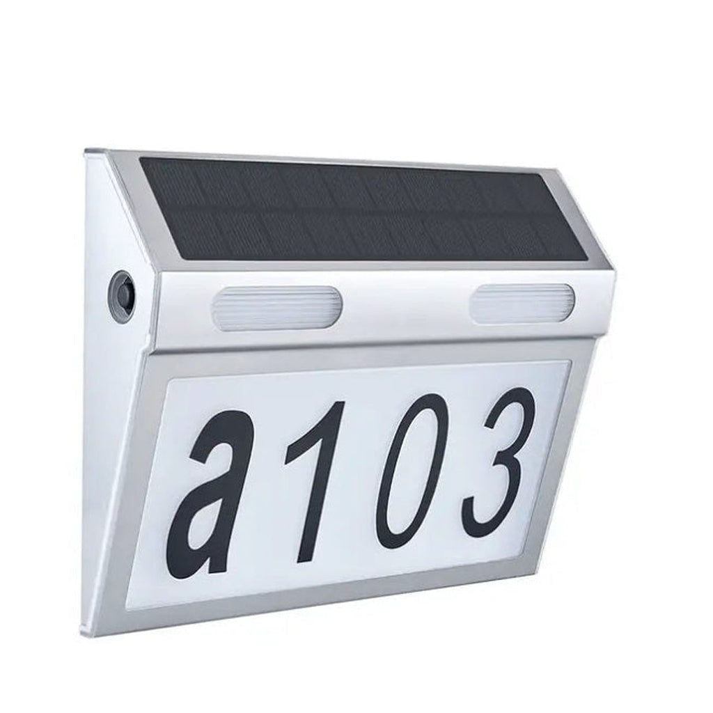 Număr de casă din oțel inoxidabil cu panou solar, Iluminare 10 leduri – imagine principală