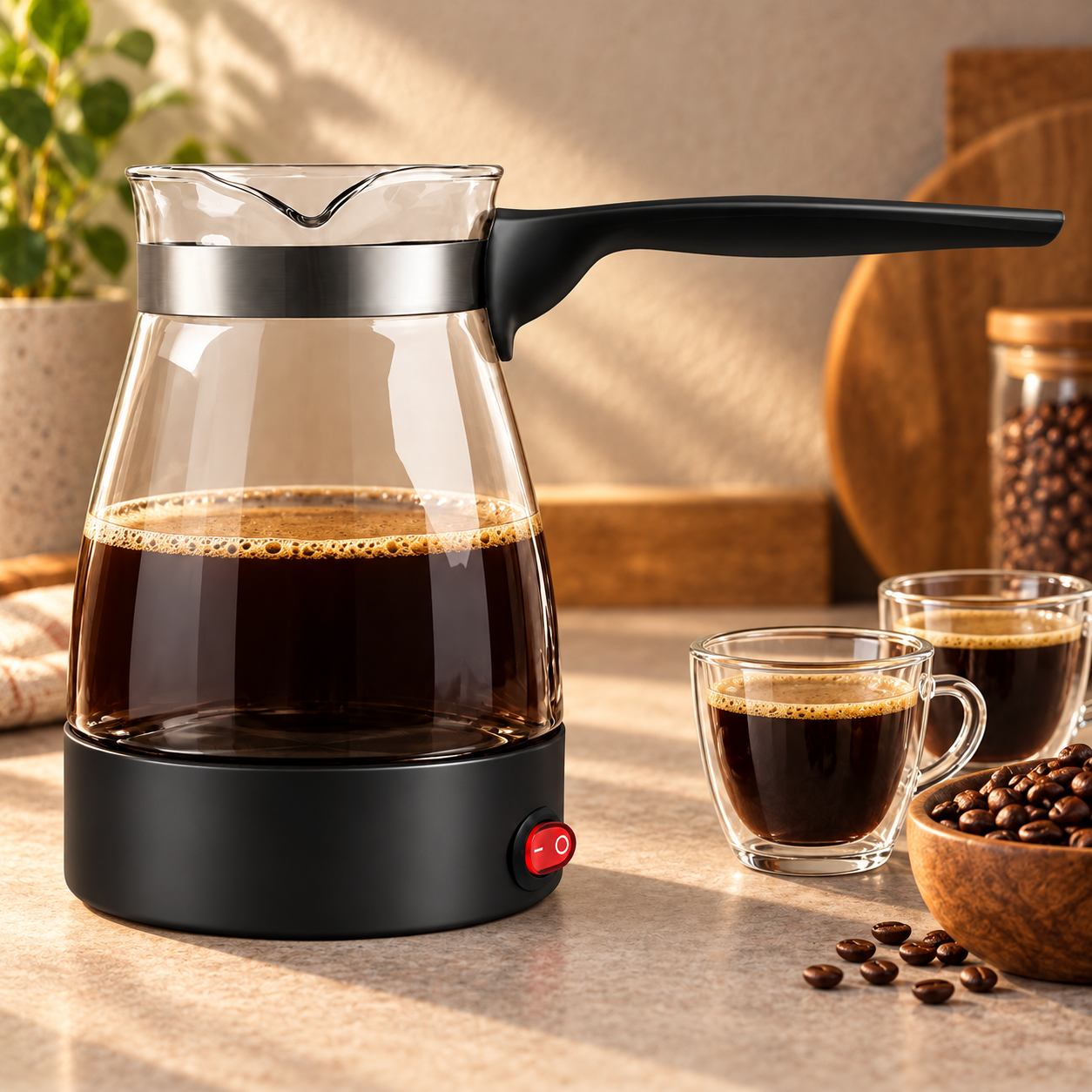 Ibric electric MARADO MA-1634 negru, imagine ilustrativă cu cafea