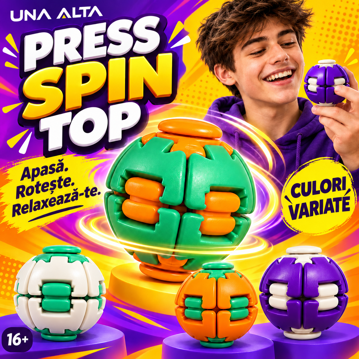 Press Spin Top Una Alta – culori variate