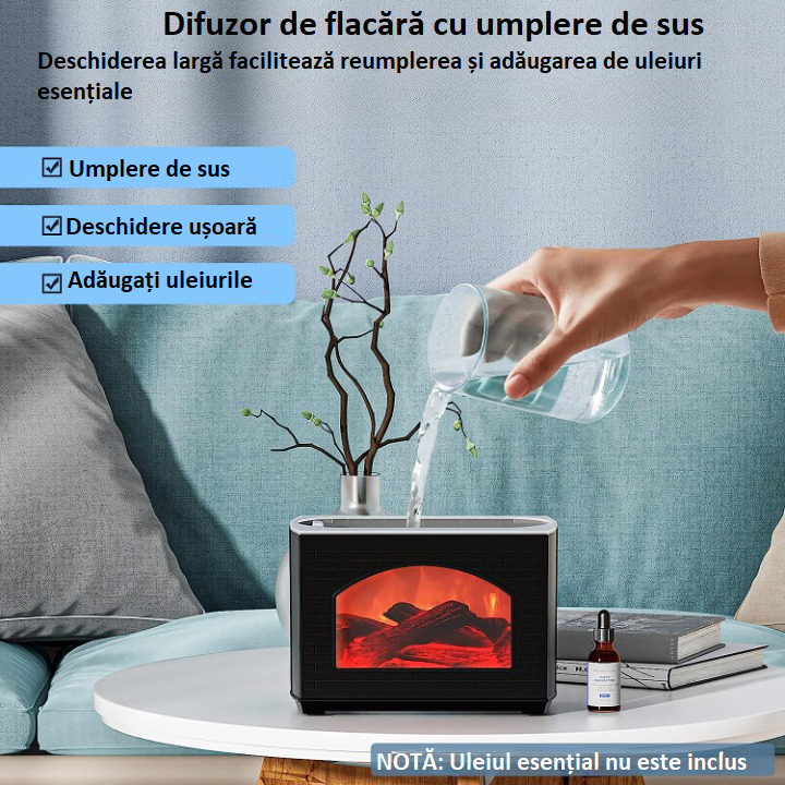 Umidificator cu efect de flacară șemineu, difuzor de uleiuri esențiale, aroma terapie, 270 ml – imagine 10
