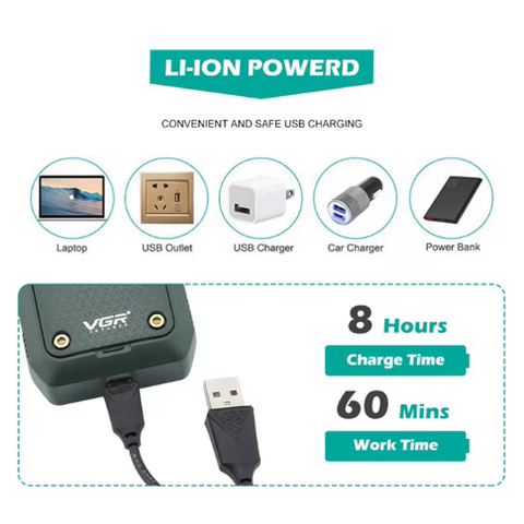 Aparat de ras electric VGR V-353 cu folie dublă, pentru barbă, față și contur, USB, autonomie 60 minute