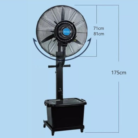 Ventilator Industrial cu Pulverizare Apa, pentru Exterior si Interior, pentru Terasa, 260 W, Diametru 71 cm, Picior Reglabil, Negru,