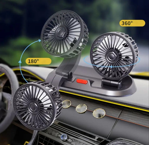 Ventilator auto dublu, rotație la 360°, cu plăcuță pentru număr de telefon – imagine 1