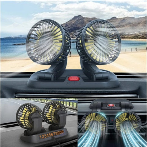 Ventilator auto dublu, rotație la 360°, cu plăcuță pentru număr de telefon – imagine 1