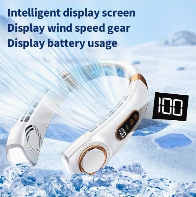 Ventilator portabil pentru gât, afișaj LED, 5 trepte și iluminare ambientală – imagine 12