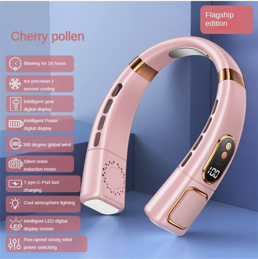 Ventilator portabil pentru gât, afișaj LED, 5 trepte și iluminare ambientală – imagine 14