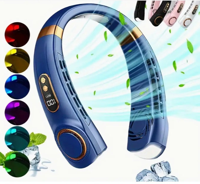 Ventilator portabil pentru gât, afișaj LED, 5 trepte și iluminare ambientală – imagine 1