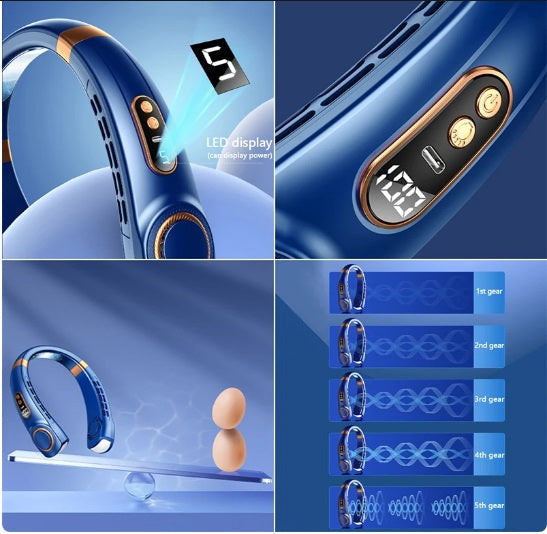 Ventilator portabil pentru gât, afișaj LED, 5 trepte și iluminare ambientală – imagine 4