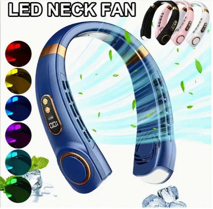 Ventilator portabil pentru gât, afișaj LED, 5 trepte și iluminare ambientală – imagine 8