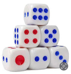 Set 6 zaruri, rosu / albastru, latura 1.5 cm