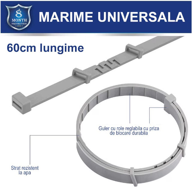 Zgardă împotriva căpușelor și puricilor, ajustabilă, talie universală