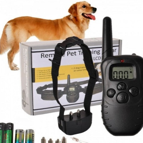 Set Zgarda electrica pentru dresaj canin, raza 300m, ajustabila, rezistenta la ploaie si praf - Pet Training Collar LCD Display