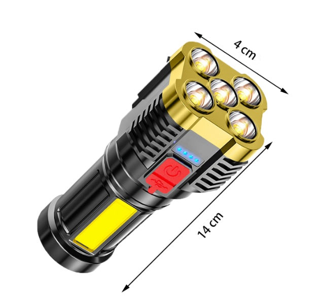 Lanternă cu 5 leduri + 1 LED COB lateral