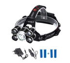 Lanternă de Cap cu 5 LED-uri, 30W ,8000 Lumeni, cu ZOOM și Acumulatori de rezervă