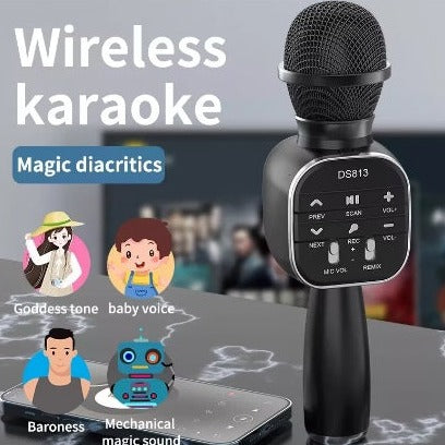 Microfon Wireless fara fir, acumulator incorporat, boxa inclusa, sistem karaoke, FM radio, TF card, USB, inregistrare muzica